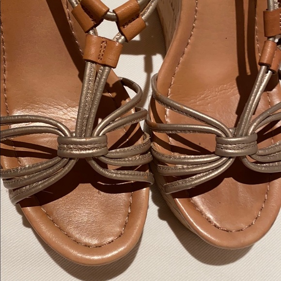 Gold Camel Brown Coach Wedges cork heel Size 7 - Picture 3 of 5